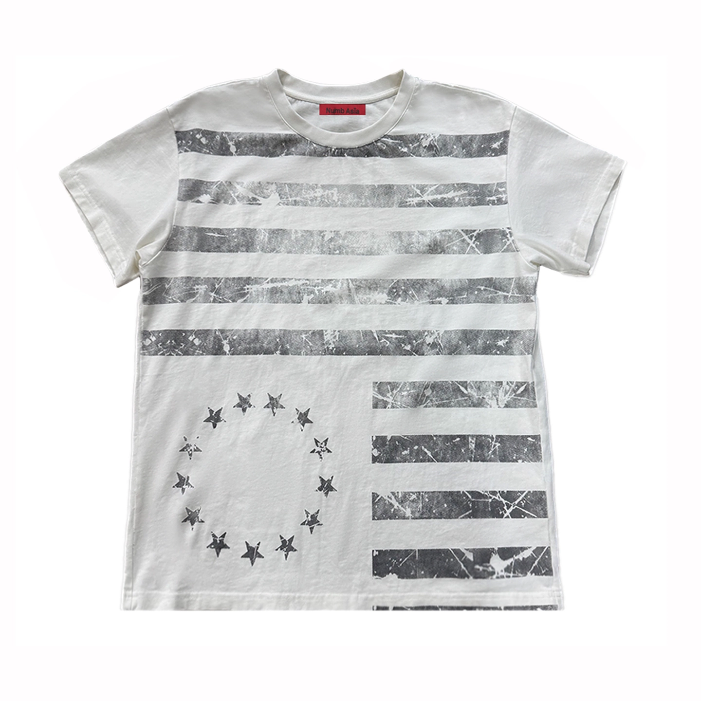 NUMBASIA Distressed Flag Print Washed T-Shirt — NA6014B front