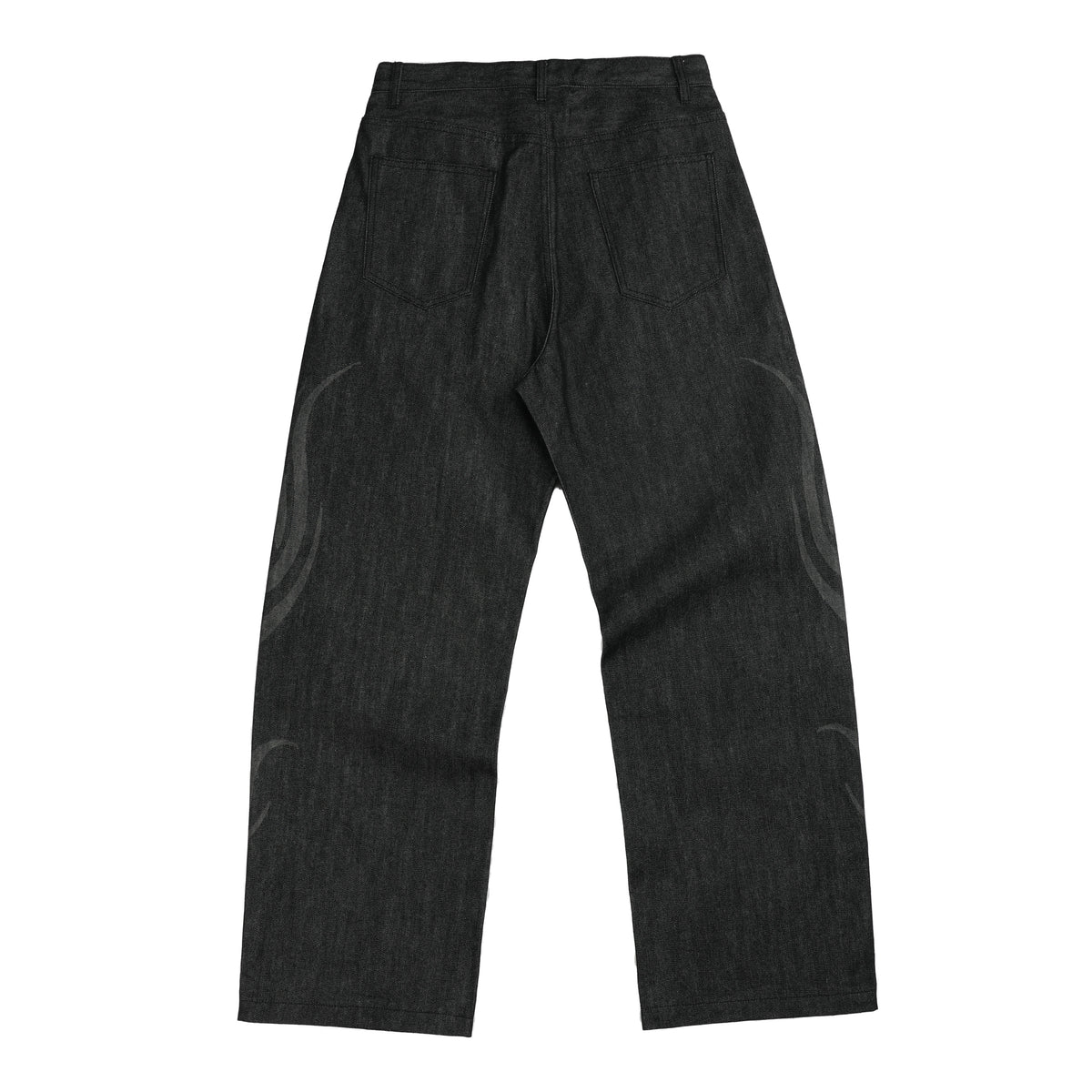 NUMBASIA Burnout Motif Studded 13oz Baggy Raw Denim Jeans — NA6016A back