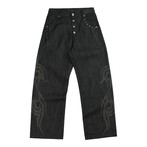 NUMBASIA Burnout Motif Studded 13oz Baggy Raw Denim Jeans — NA6016A front