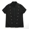 NUMBASIA Studded Epaulette Zip-Front Short Sleeve Shirt — NA6018A front