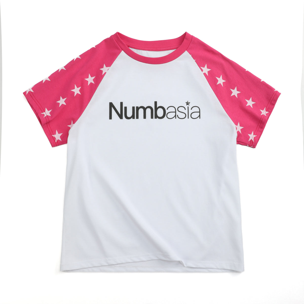 NUMBASIA Star Raglan Rhinestone Logo T-Shirt — NA6019B front