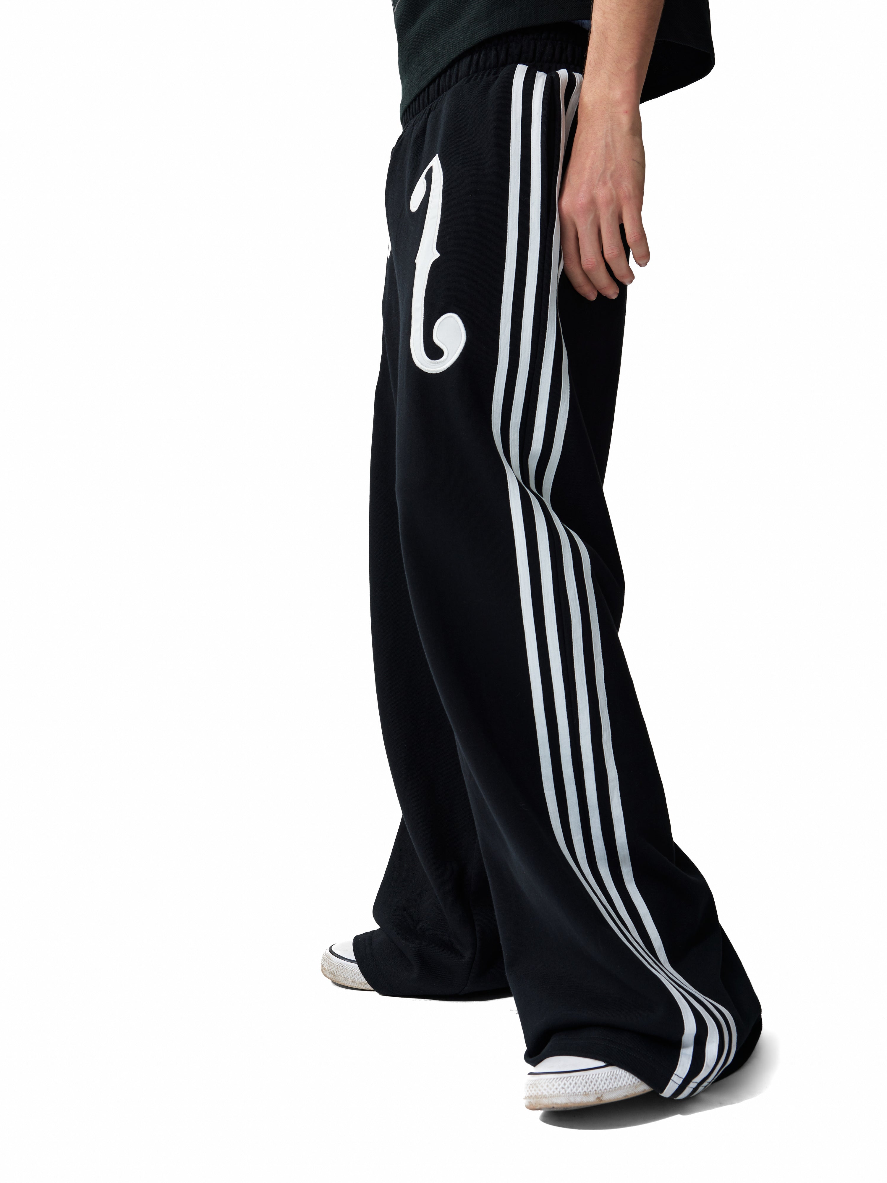 NUMBASIA Violin Applique Striped Wide-Leg Sweatpants — studio model view 5
