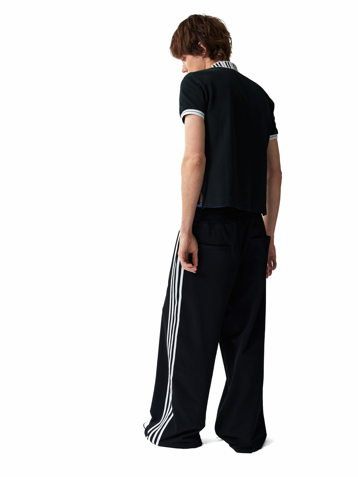 NUMBASIA Violin Applique Striped Wide-Leg Sweatpants — studio model view 4