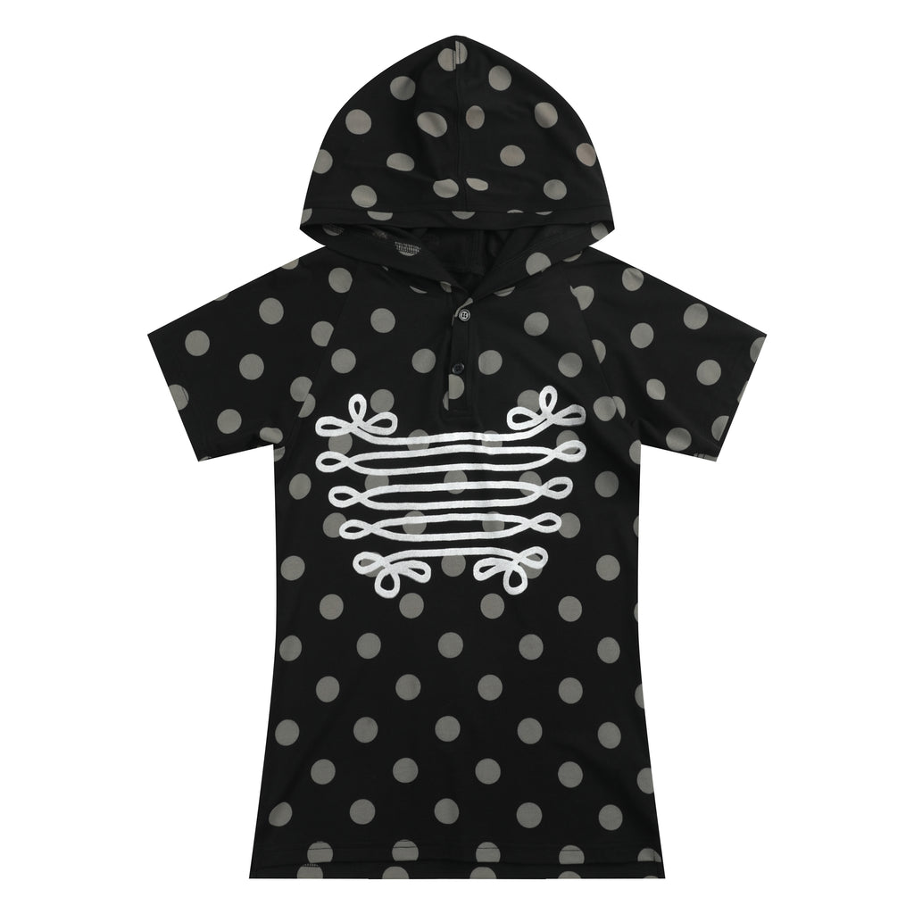 NUMBASIA Metallic Baroque Polka Dot Hooded Henley T-Shirt — NA6034A front