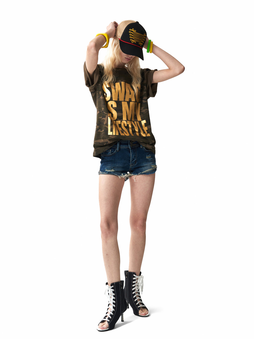 NUMBASIA SWAG LIFESTYLE Metallic Camo Star T-Shirt — studio model view 2