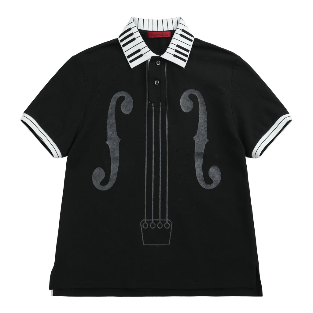 NUMBASIA Piano Collar Music Note Glitter Polo — NA6037A front