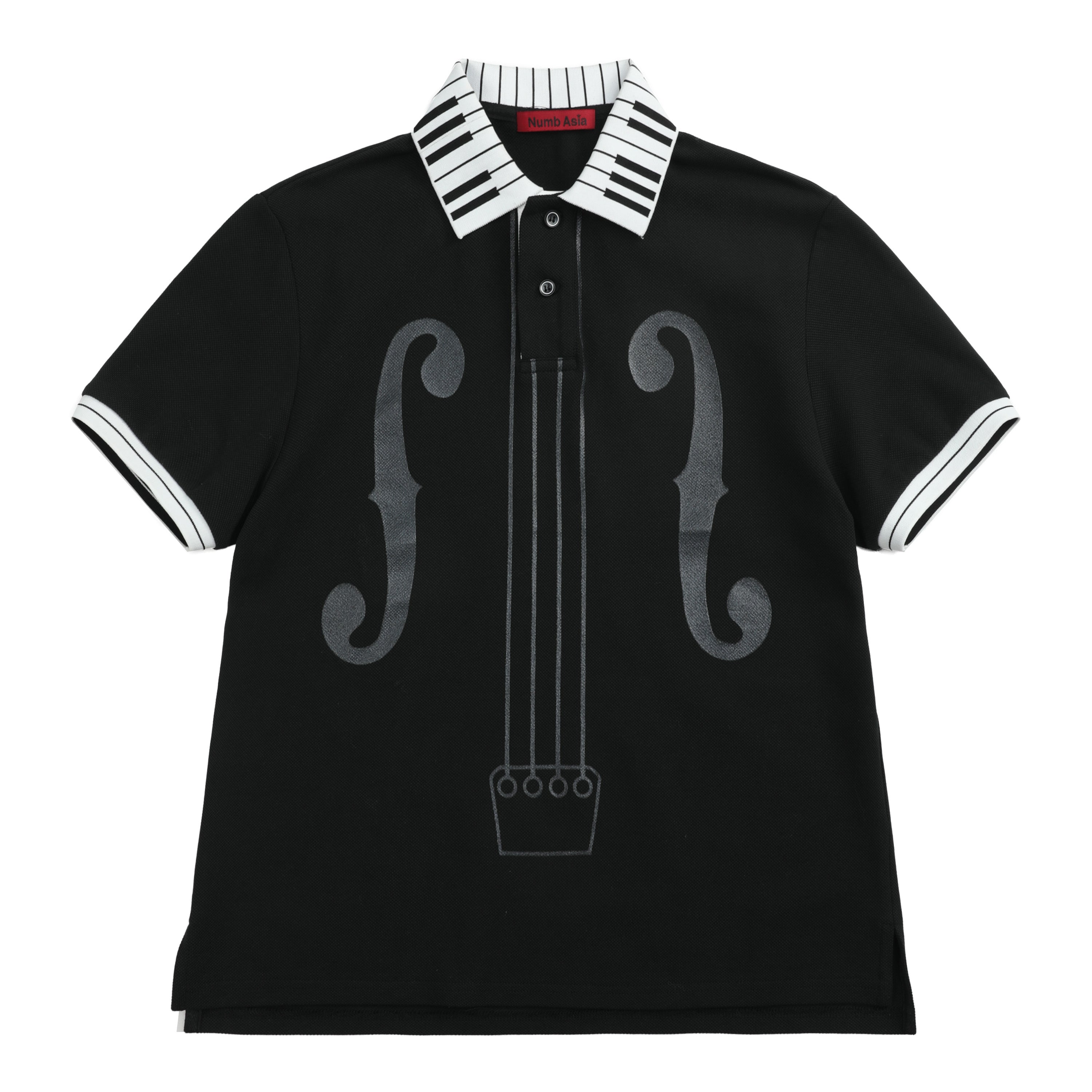 NUMBASIA Piano Collar Music Note Glitter Polo — NA6037A front
