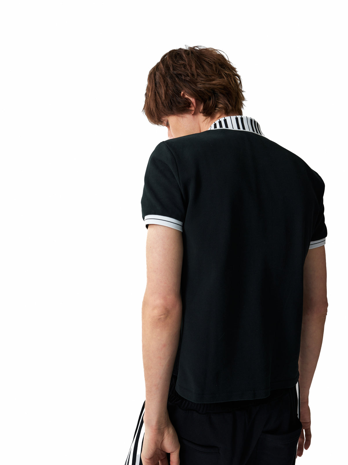 NUMBASIA Piano Collar Music Note Glitter Polo — studio model view 4