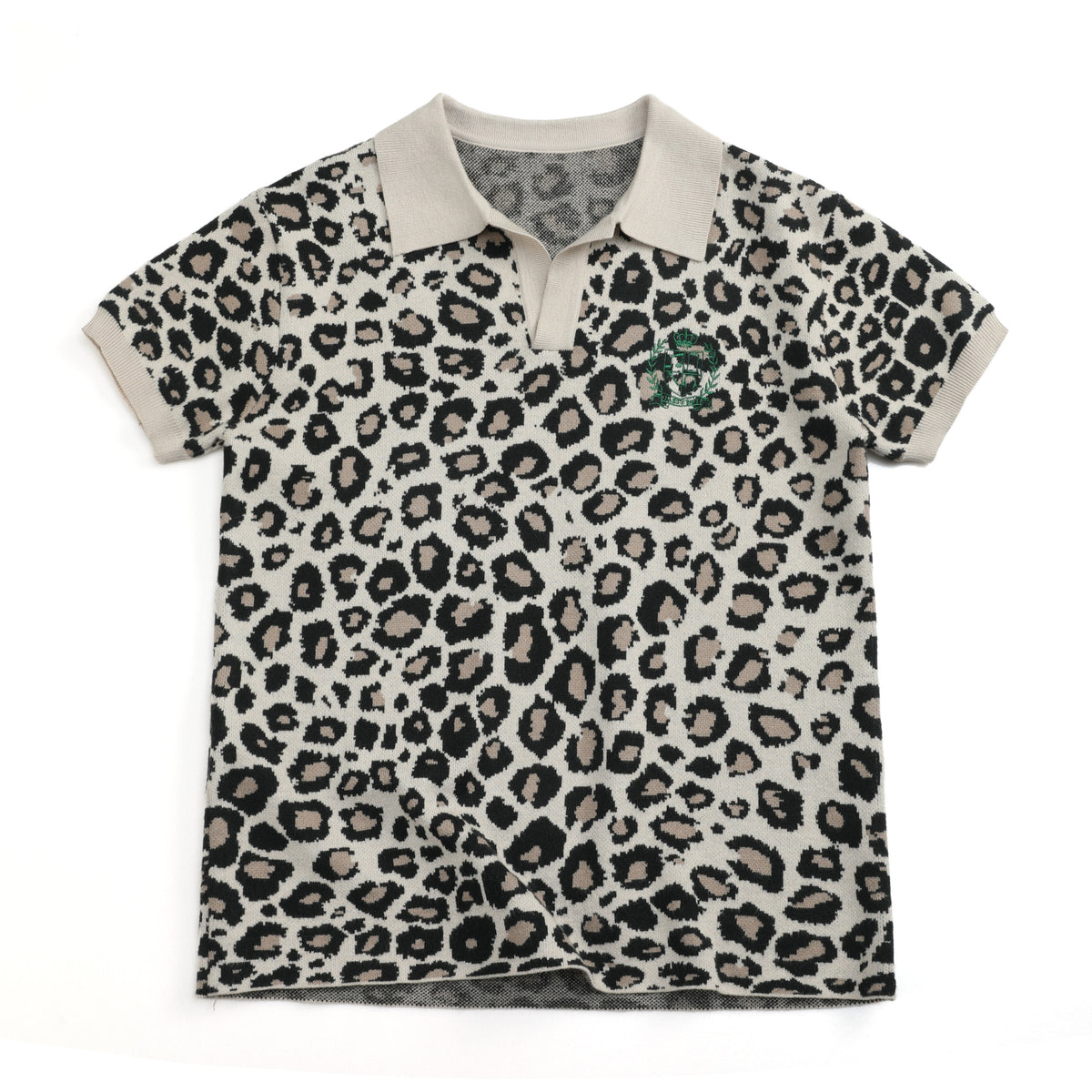 NUMBASIA PARTYBOY Leopard Jacquard Knit Polo — NA6040A front