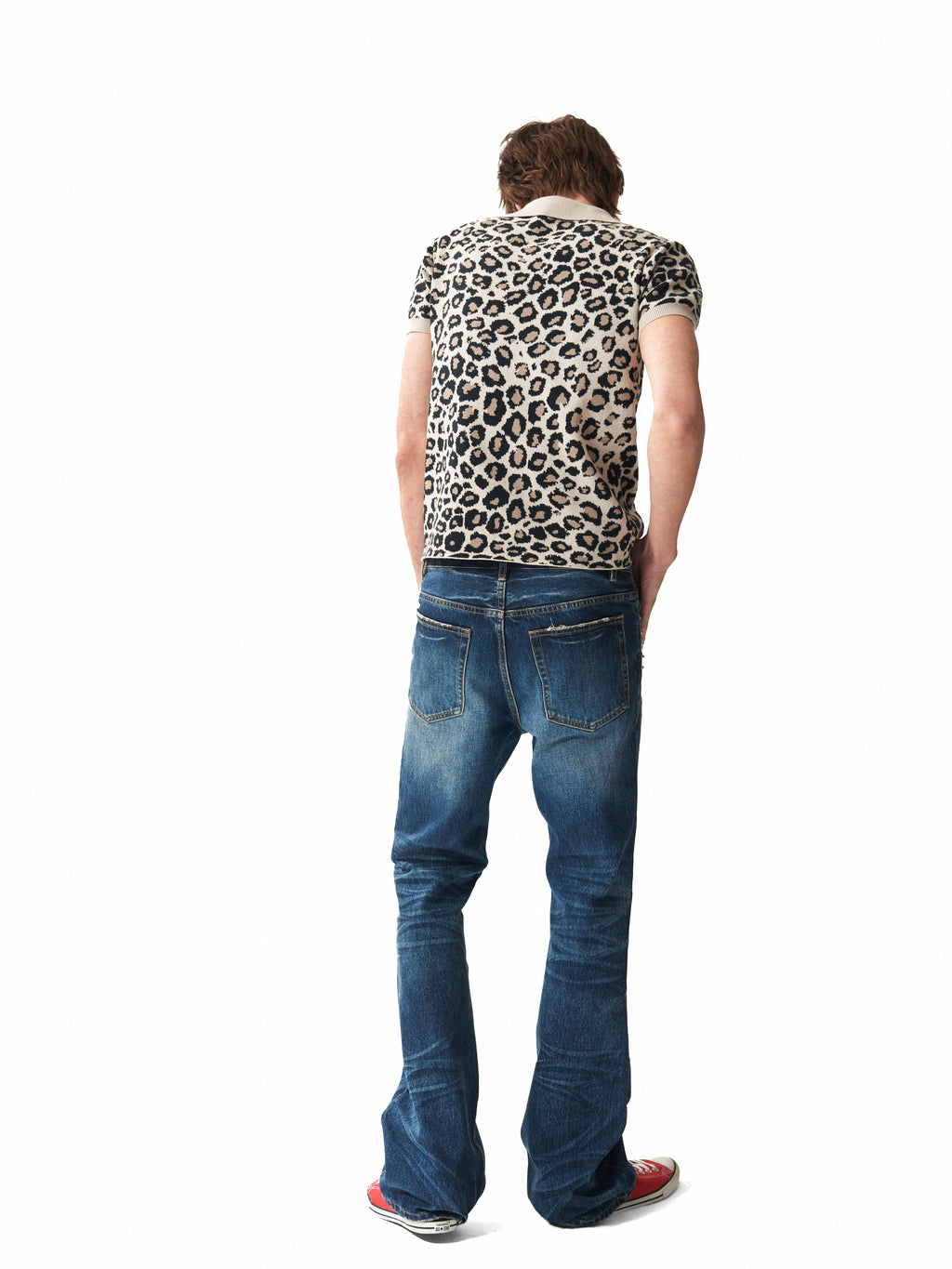 NUMBASIA PARTYBOY Leopard Jacquard Knit Polo — studio model view 2
