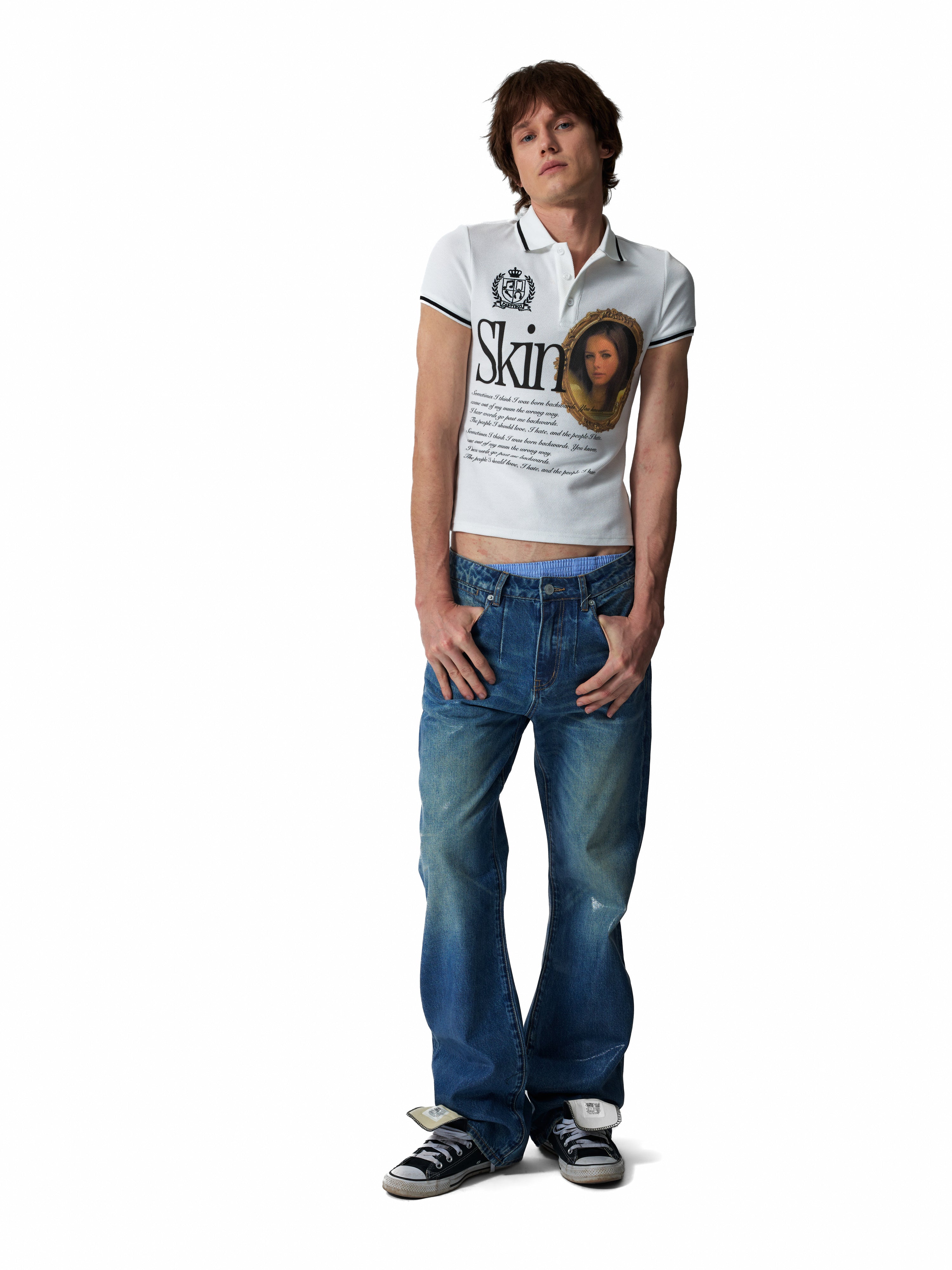 NUMBASIA Skins Portrait Embroidered Polo — studio model view 1