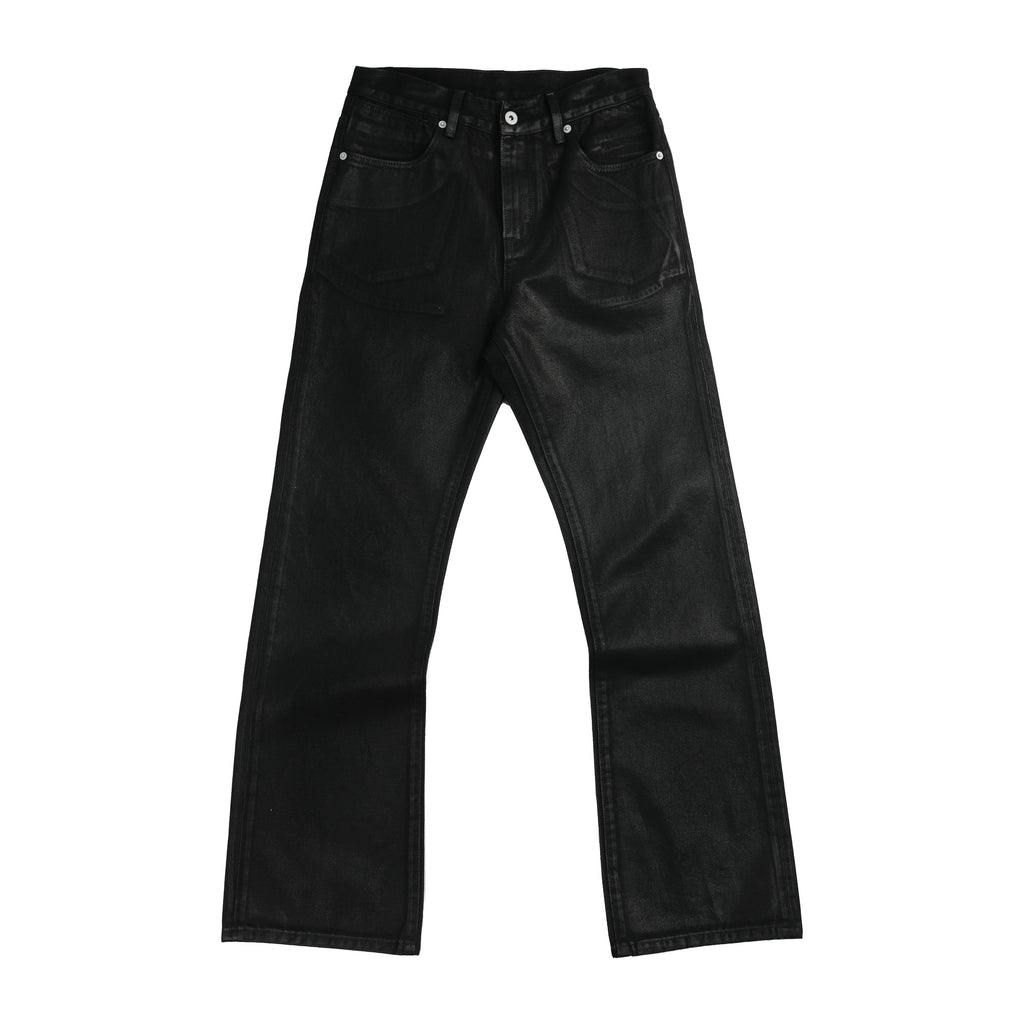 NUMBASIA Wax-Coated 13oz Slim Flared Jeans — NA6045A front