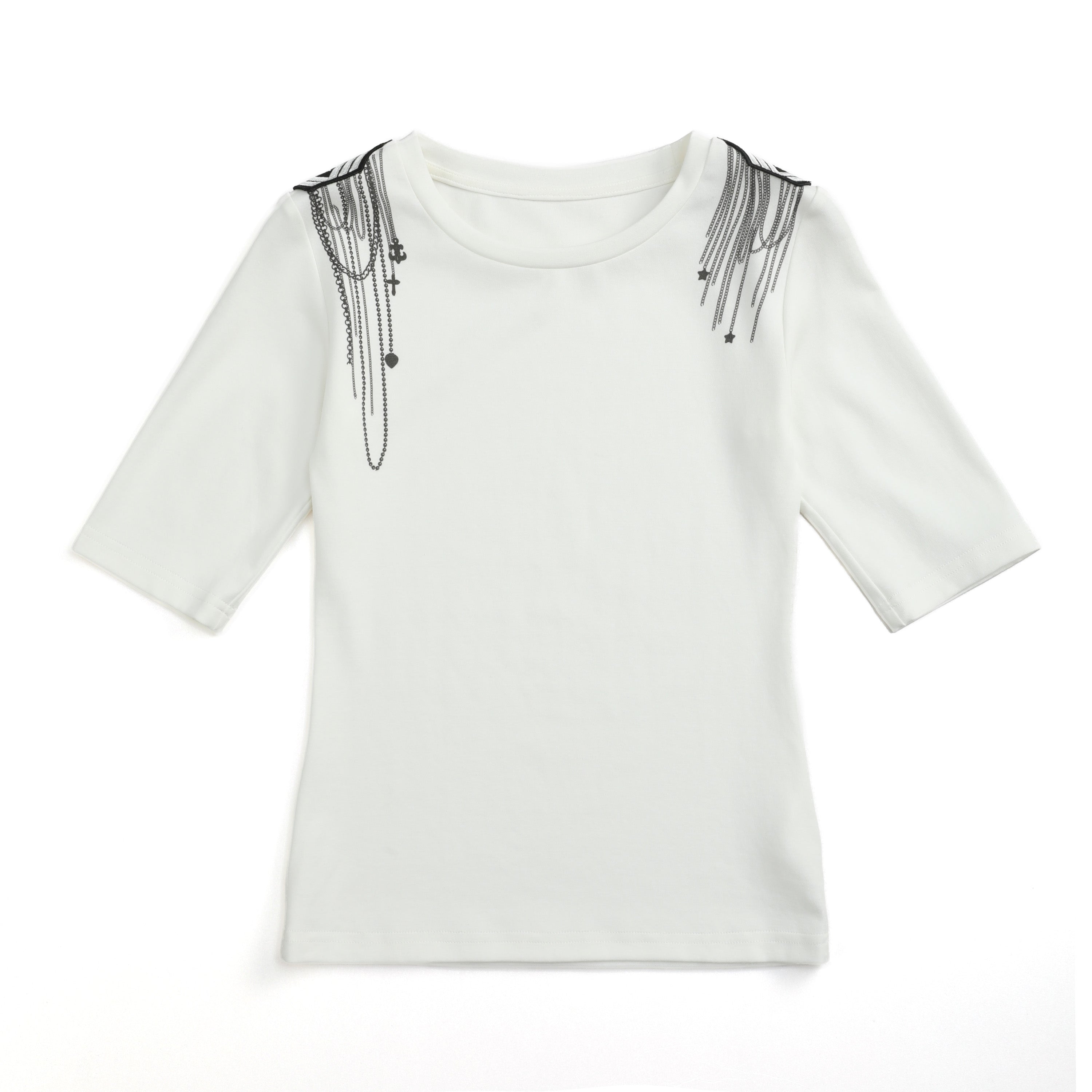 NUMBASIA Chain and Cross Graphic Scoop-Neck T-Shirt — NA6046A front