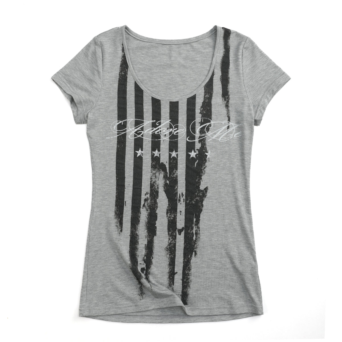 NUMBASIA Distressed Flag Graphic Scoop-Neck T-Shirt — NA6047A front