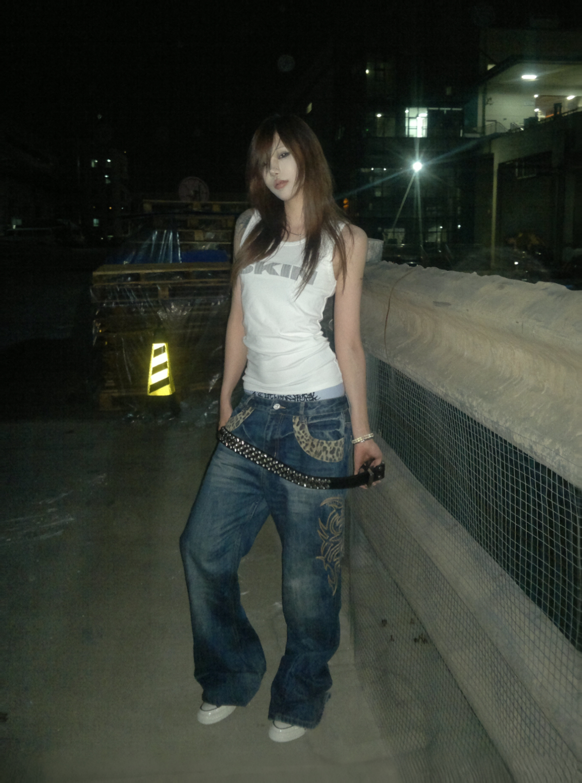 NUMBASIA Leopard Panel Embroidered Flared Jeans — NA6131