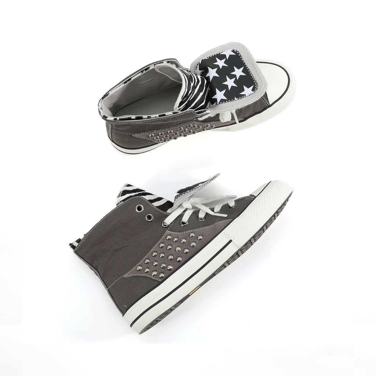 NUMBASIA Double-Collar Star-Studded High-Top Sneakers — NA6133