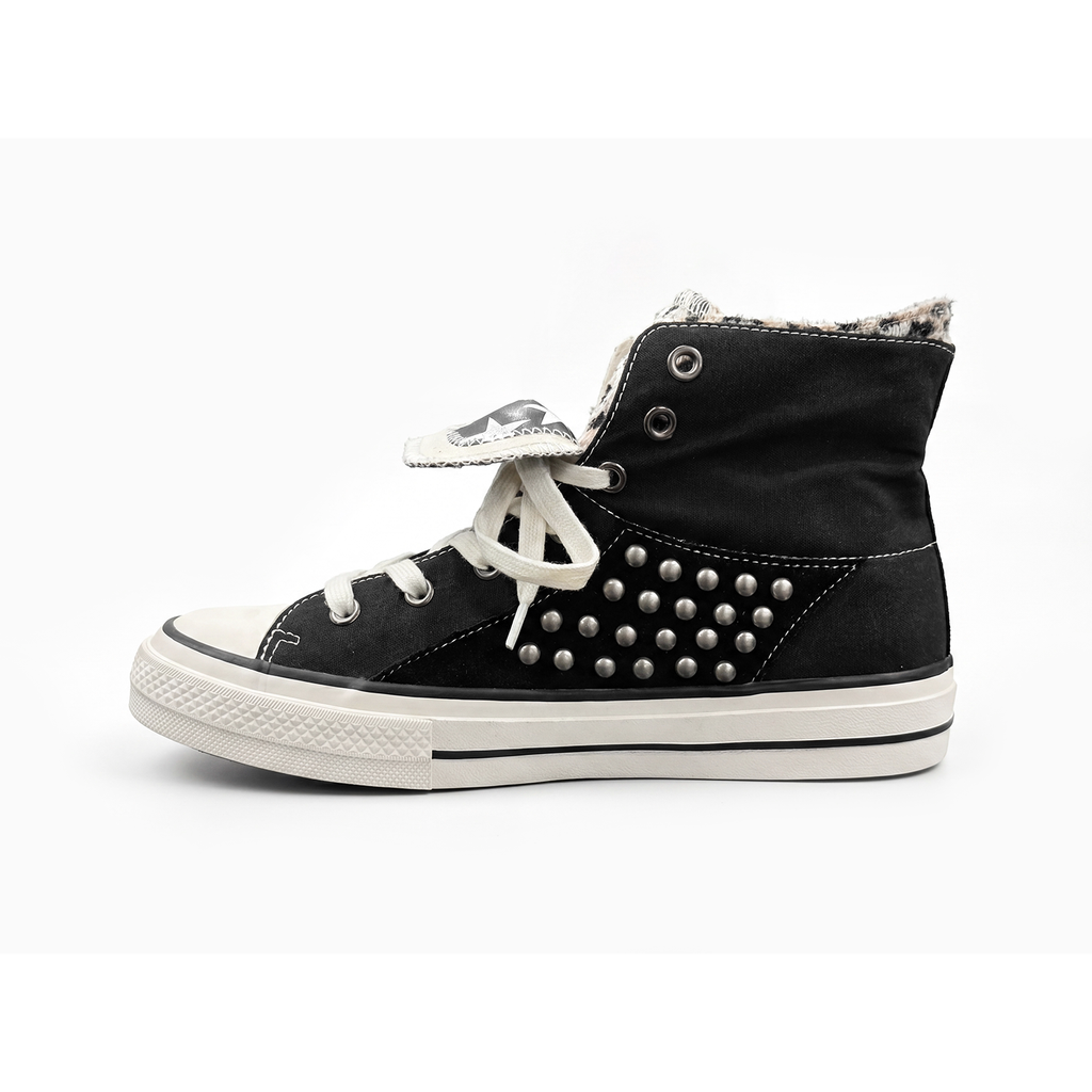 NUMBASIA Double-Collar Star-Studded High-Top Sneakers — NA6133