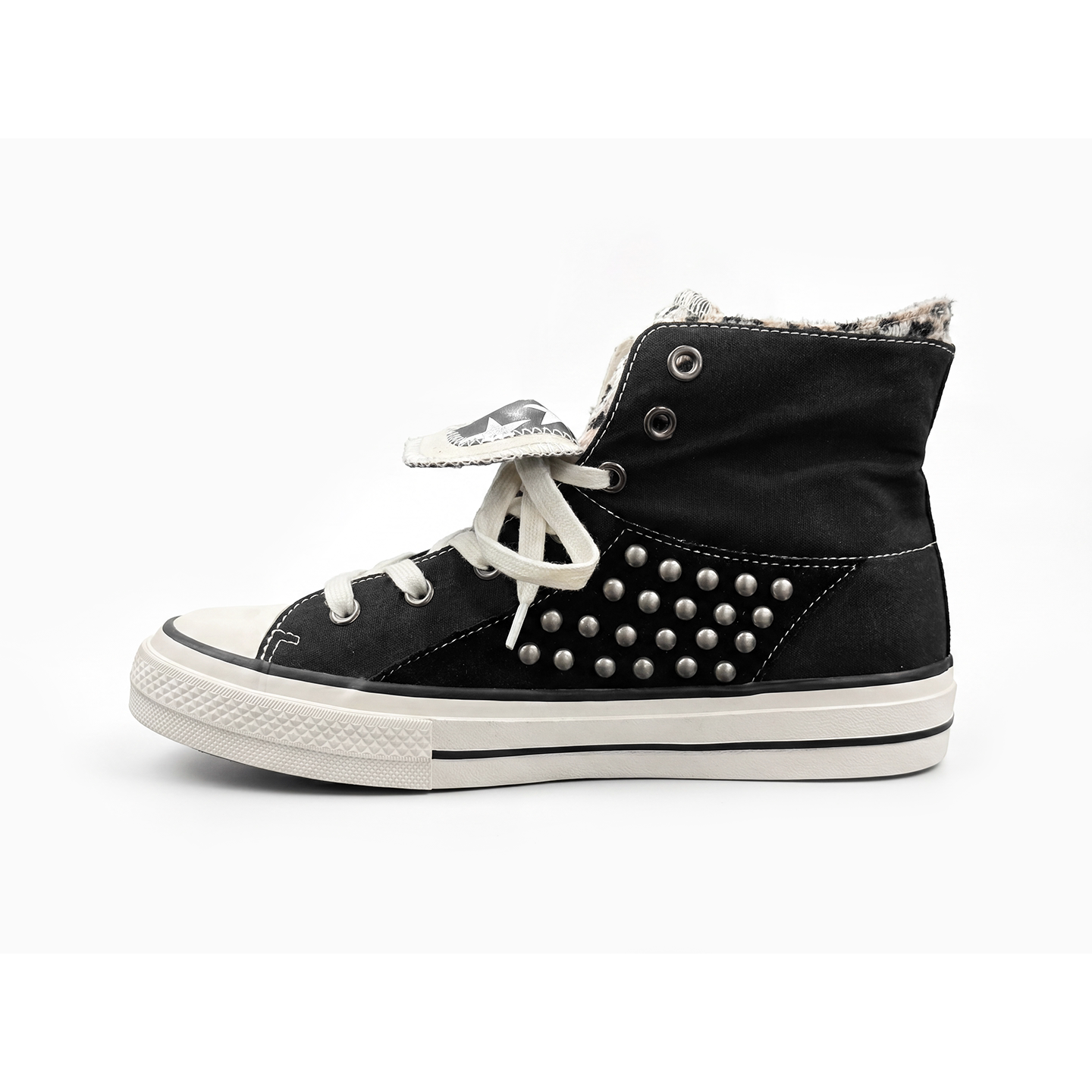 NUMBASIA Double-Collar Star-Studded High-Top Sneakers — NA6133