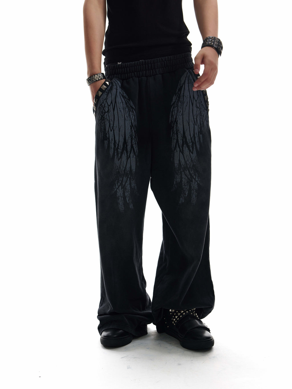 NUMBASIA Broken Wings Studded Baggy Sweatpants — NA6134
