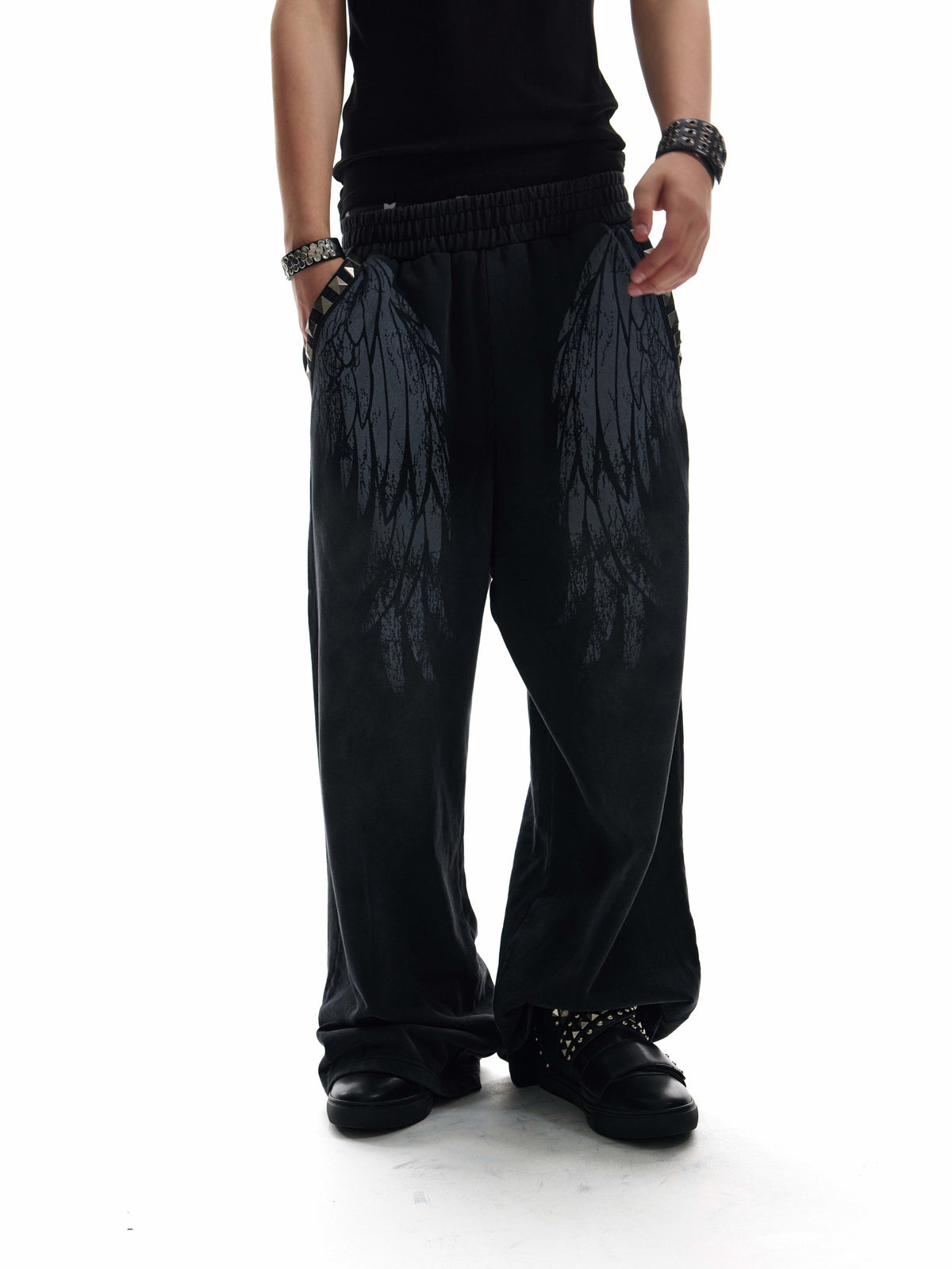 NUMBASIA Broken Wings Studded Baggy Sweatpants — NA6134