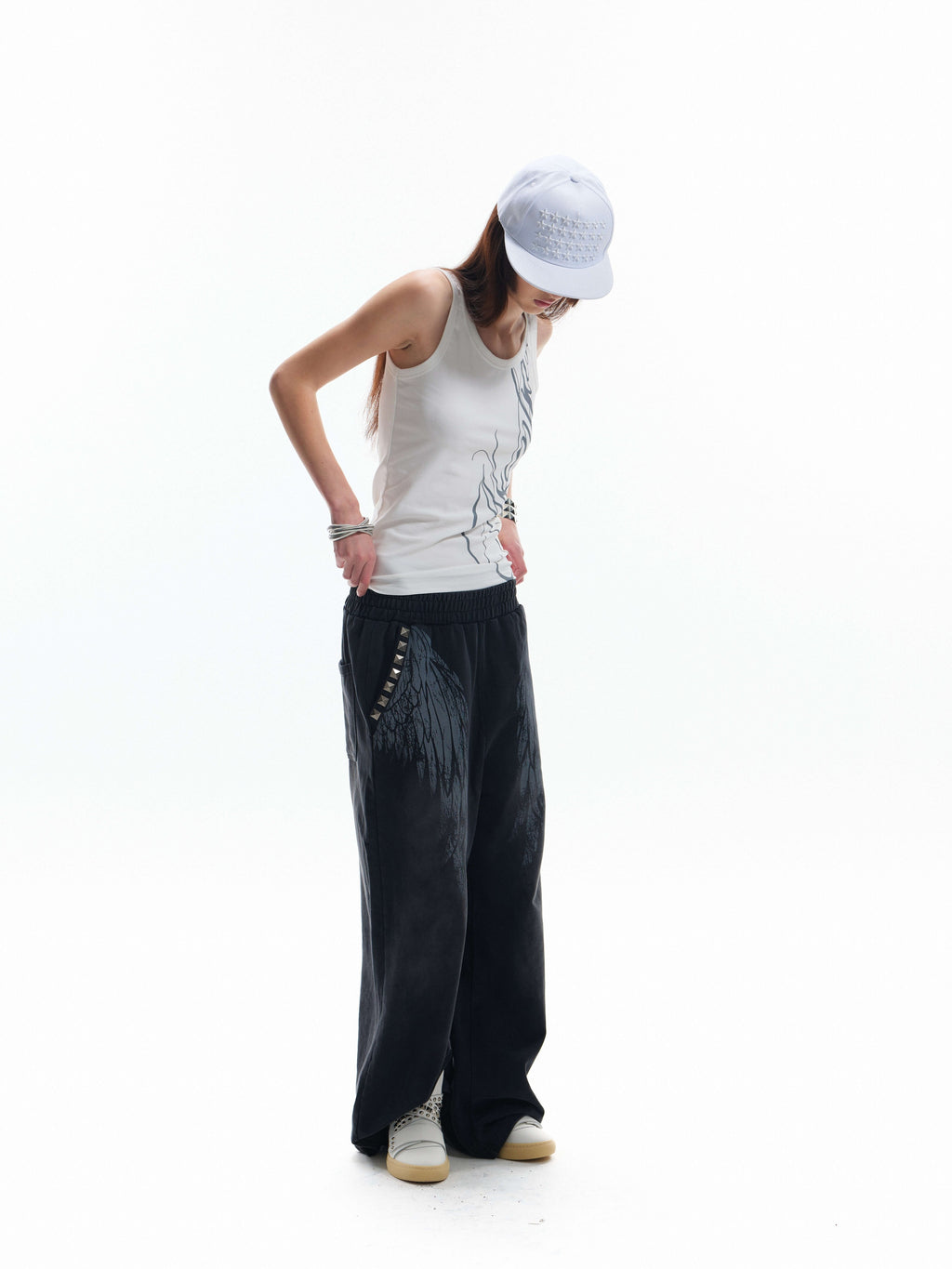 NUMBASIA Broken Wings Studded Baggy Sweatpants — NA6134