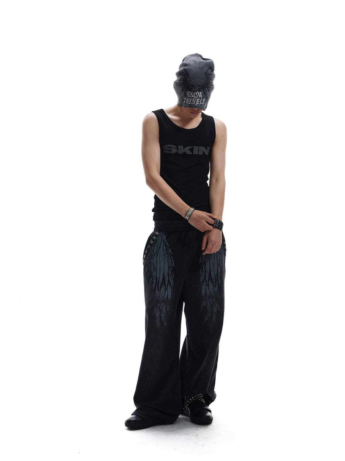 NUMBASIA Broken Wings Studded Baggy Sweatpants — NA6134