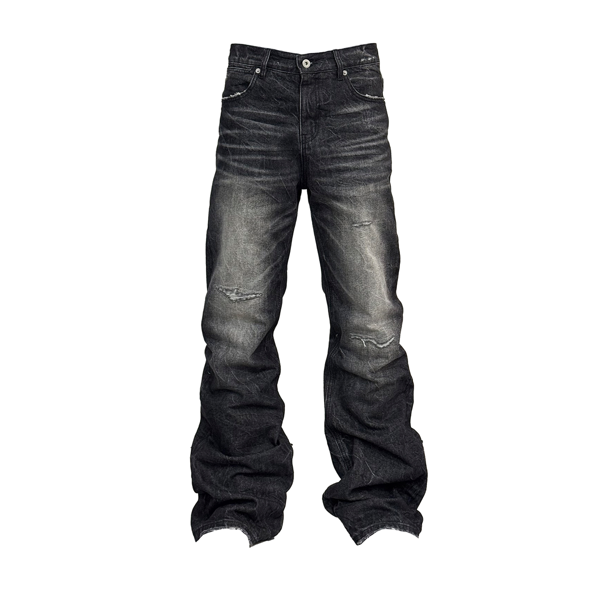 NUMBASIA Distressed Ripple-Wash 13oz Flared Jeans — NA6135