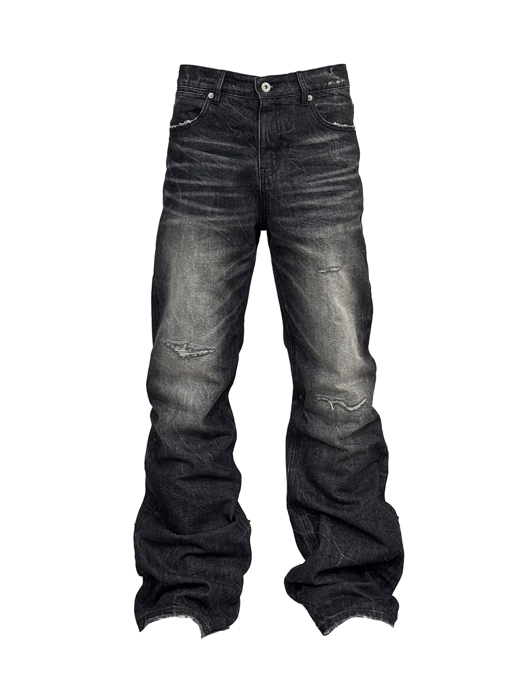 NUMBASIA Distressed Ripple-Wash 13oz Flared Jeans — NA6135