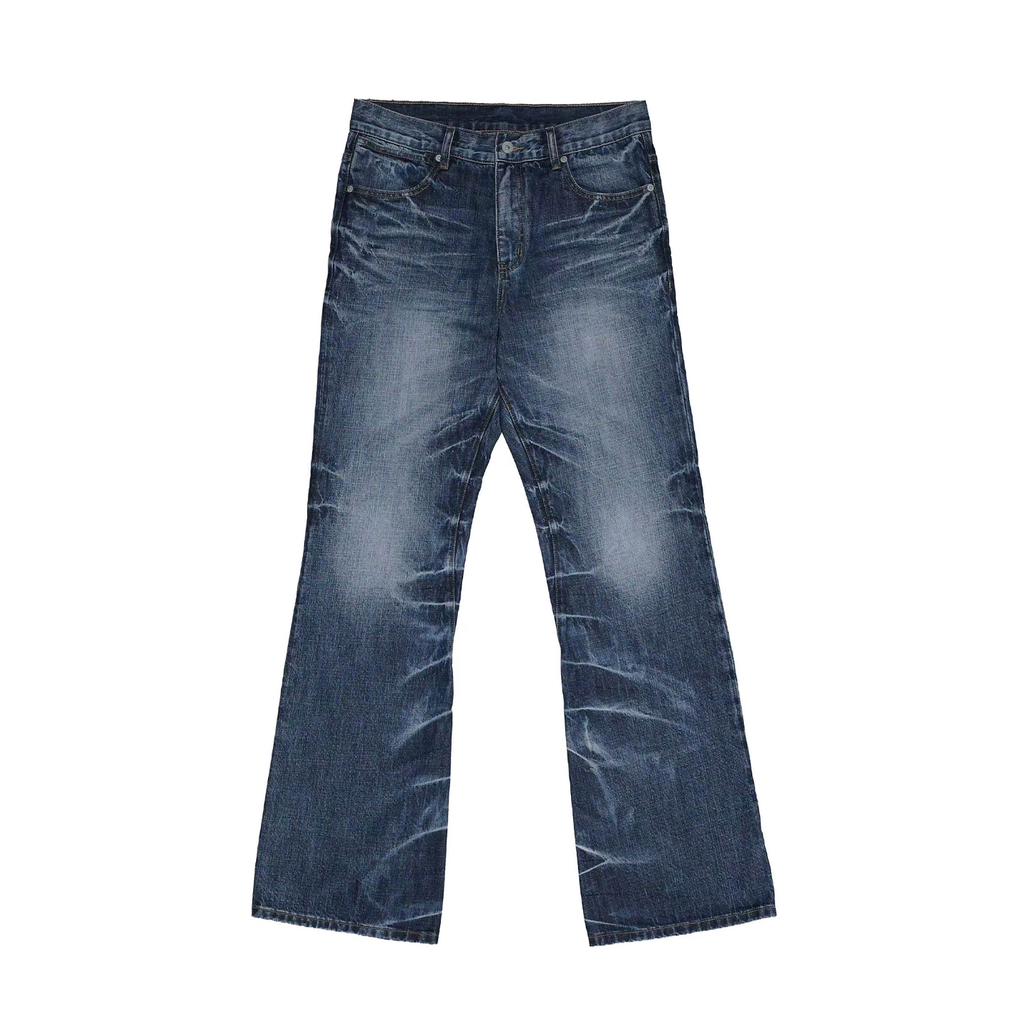 NUMBASIA Scratched Wash Creased Flared Jeans — NA6136