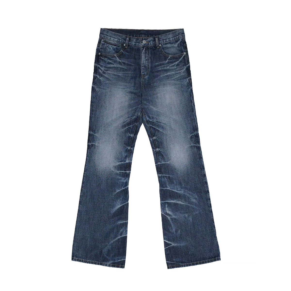 NUMBASIA Scratched Wash Creased Flared Jeans — NA6136