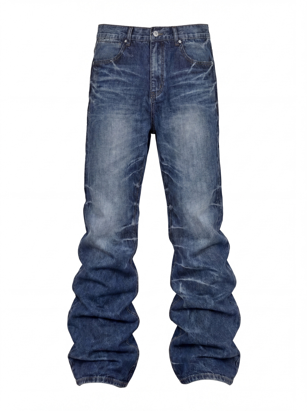 NUMBASIA Scratched Wash Creased Flared Jeans — NA6136