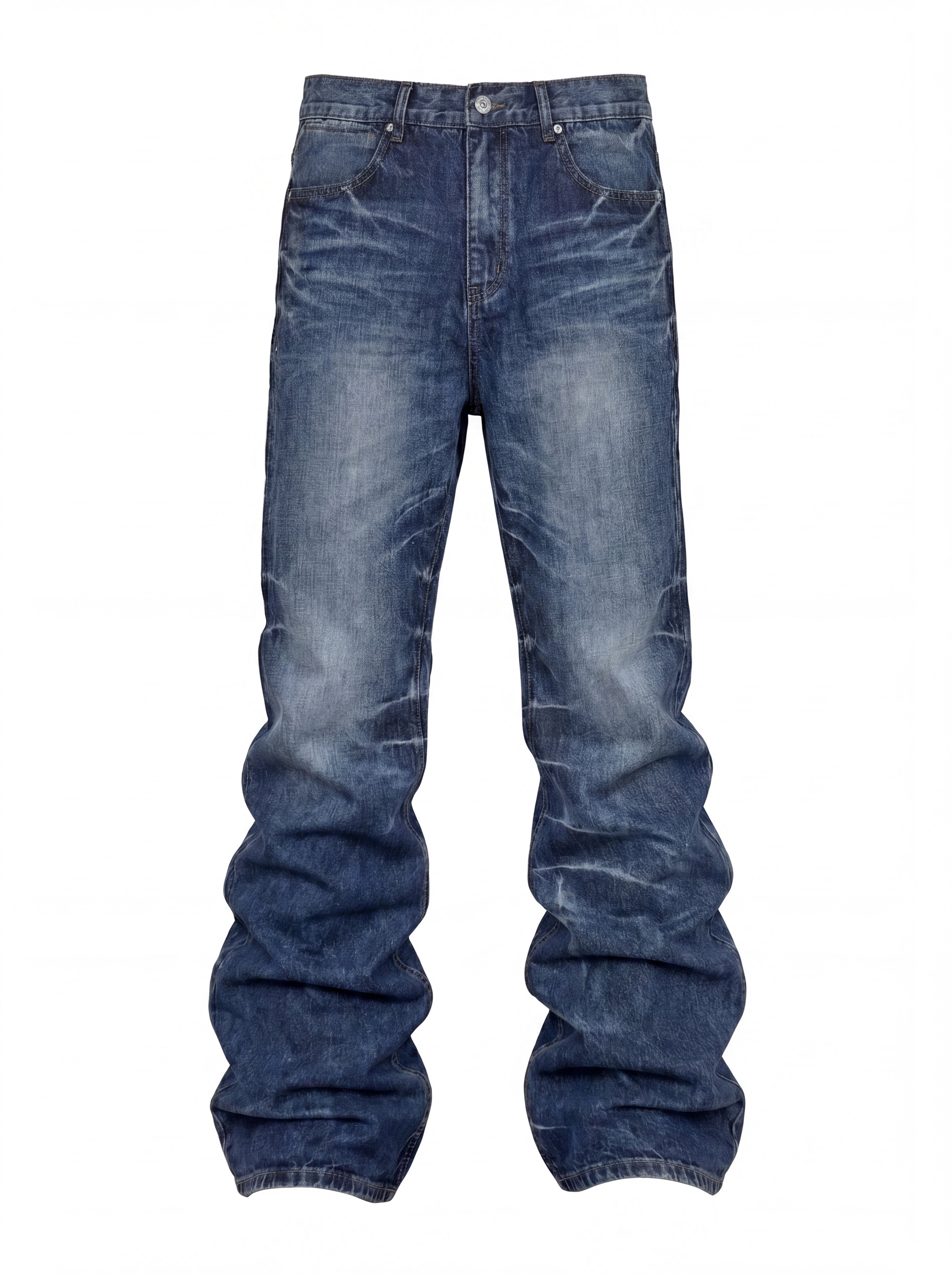 NUMBASIA Scratched Wash Creased Flared Jeans — NA6136