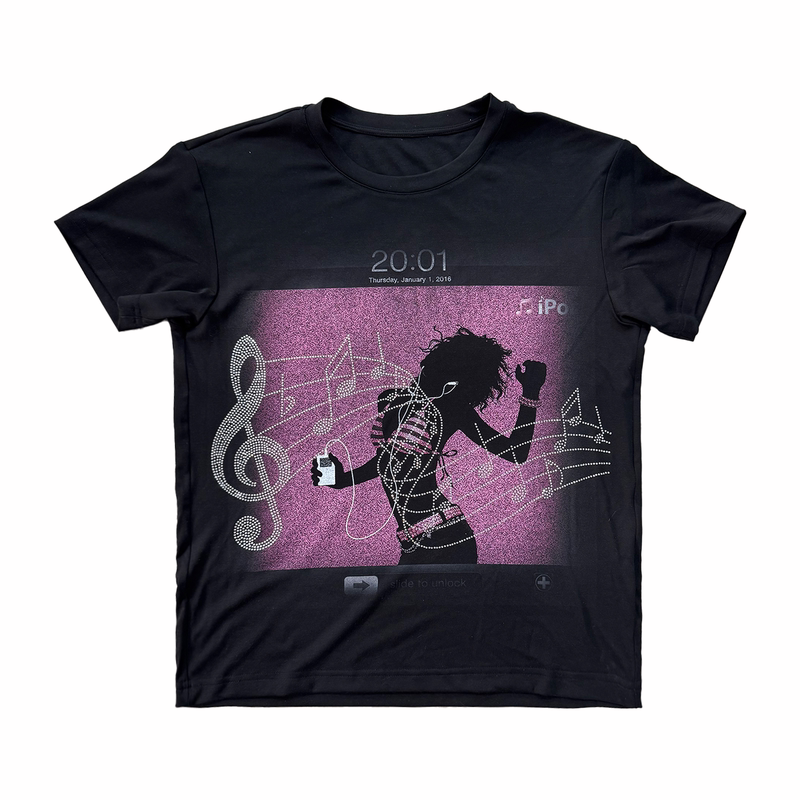 NUMBASIA Lock Screen Music Note Rhinestone T-Shirt — NA6144
