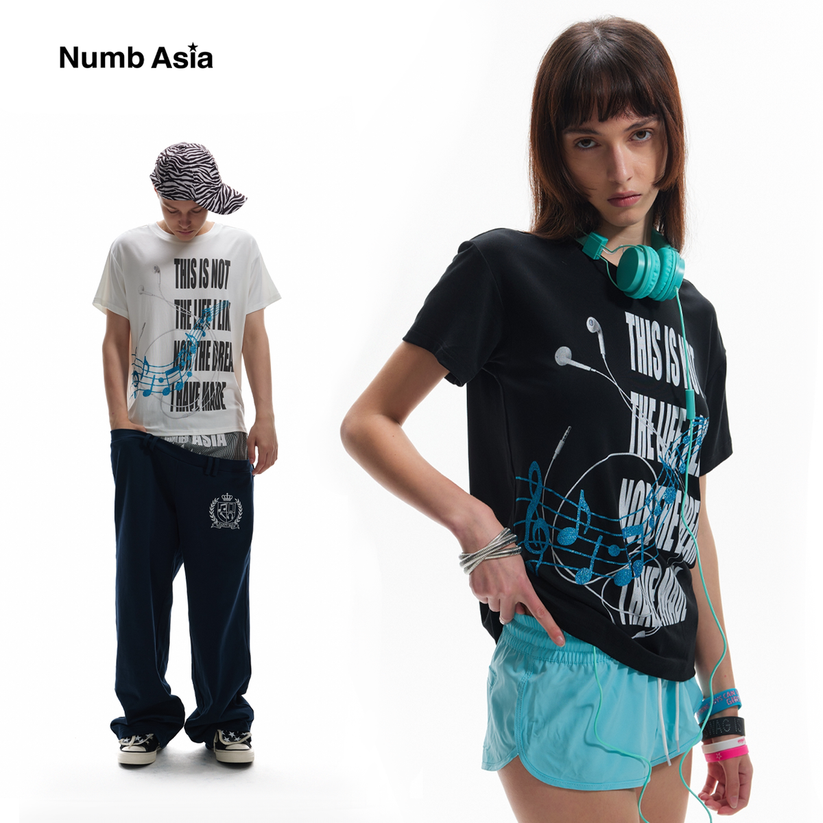 NUMBASIA Vain Headphone Music Note Glitter T-Shirt — NA6145