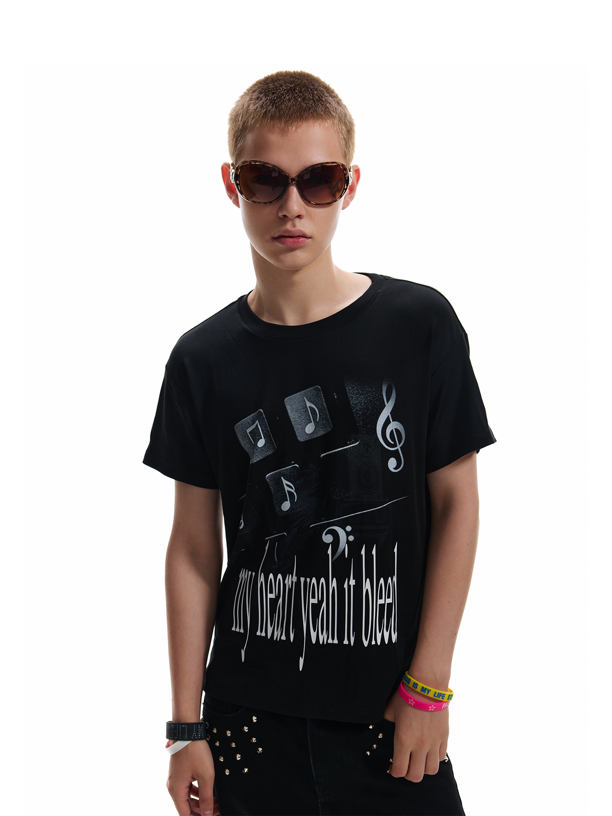 NUMBASIA Emotion Slogan Music Note T-Shirt — NA6146