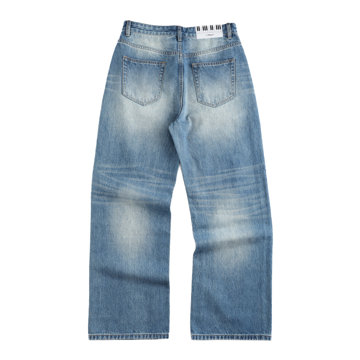 NUMBASIA PARTY LIFE Embroidered Distressed 13oz Baggy Jeans — NA6147 back