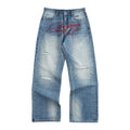 NUMBASIA PARTY LIFE Embroidered Distressed 13oz Baggy Jeans — NA6147 front