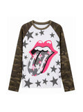 NUMBASIA Pink Tongue and Star Camo Raglan Long Sleeve T-Shirt — NA6151