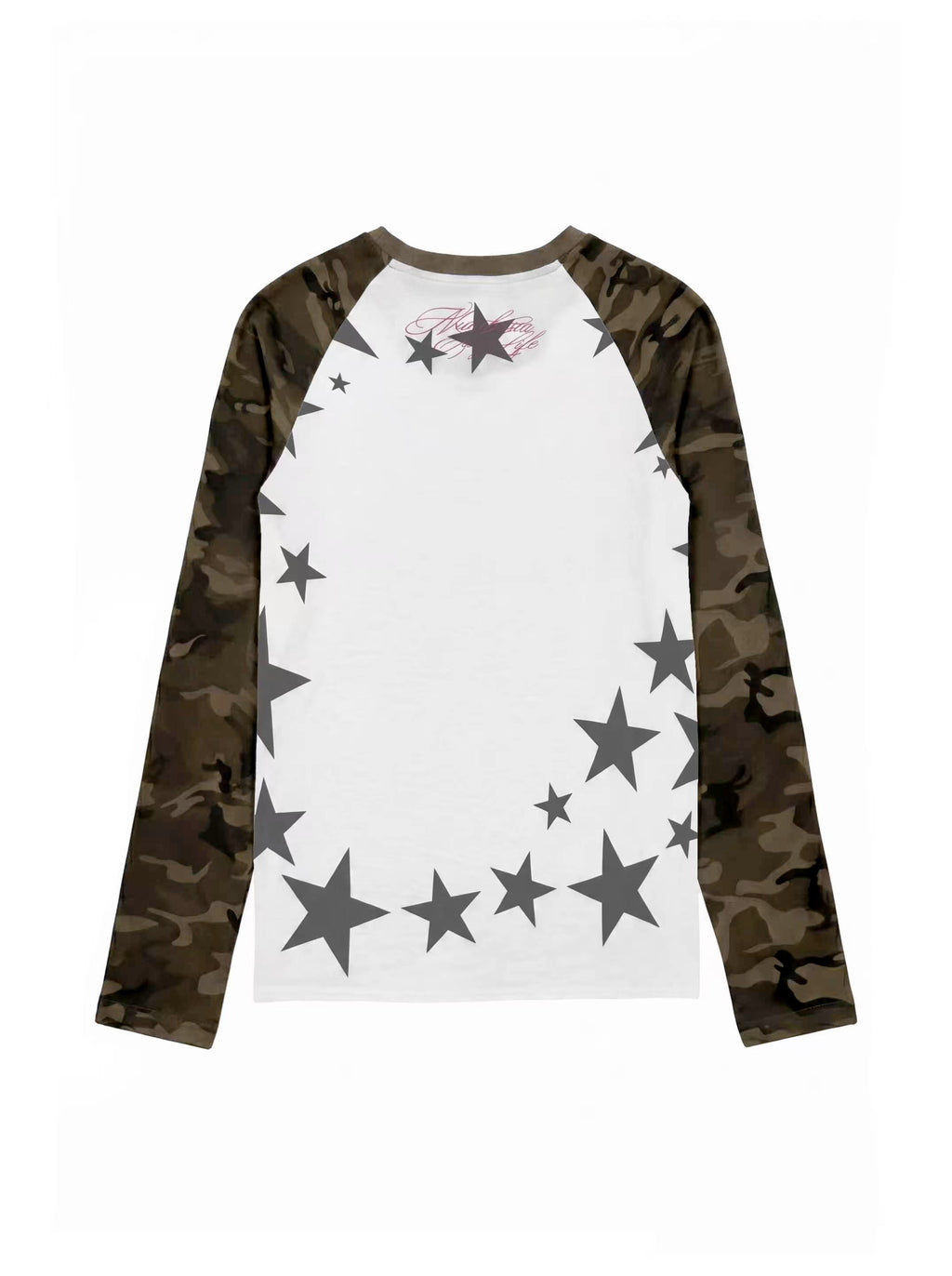 NUMBASIA Pink Tongue and Star Camo Raglan Long Sleeve T-Shirt — NA6151
