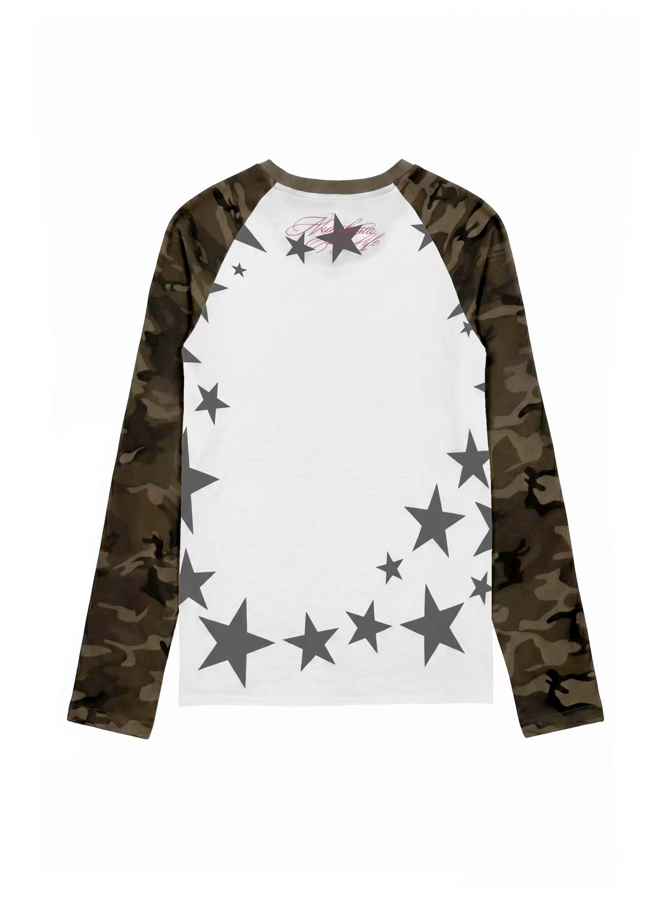 NUMBASIA Pink Tongue and Star Camo Raglan Long Sleeve T-Shirt — NA6151