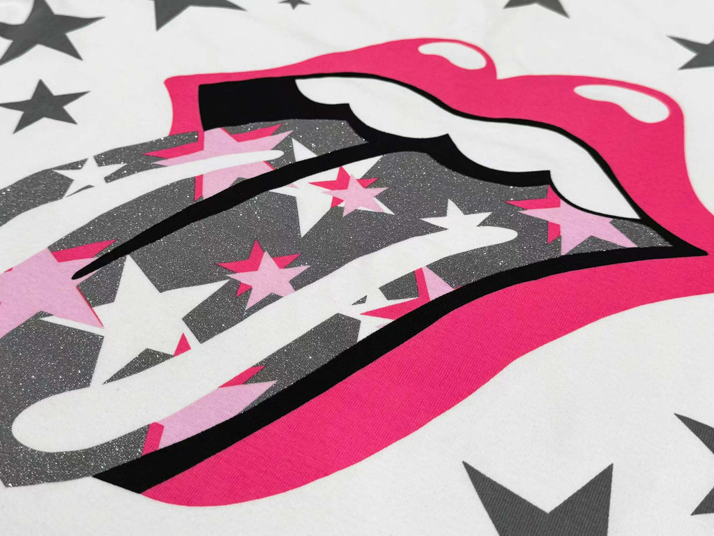 NUMBASIA Pink Tongue and Star Camo Raglan Long Sleeve T-Shirt — NA6151