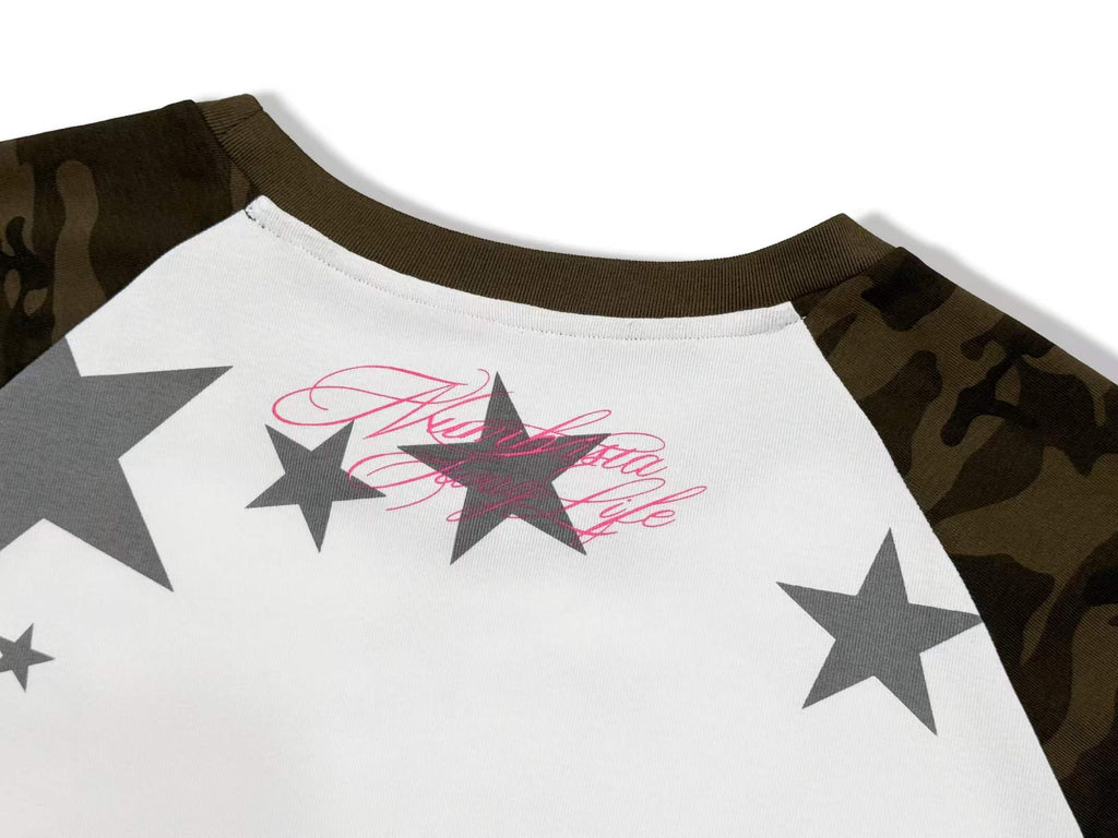 NUMBASIA Pink Tongue and Star Camo Raglan Long Sleeve T-Shirt — NA6151