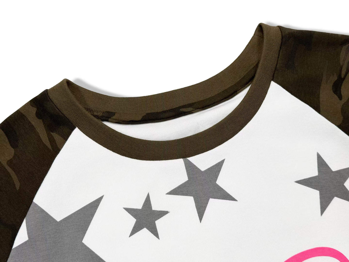 NUMBASIA Pink Tongue and Star Camo Raglan Long Sleeve T-Shirt — NA6151