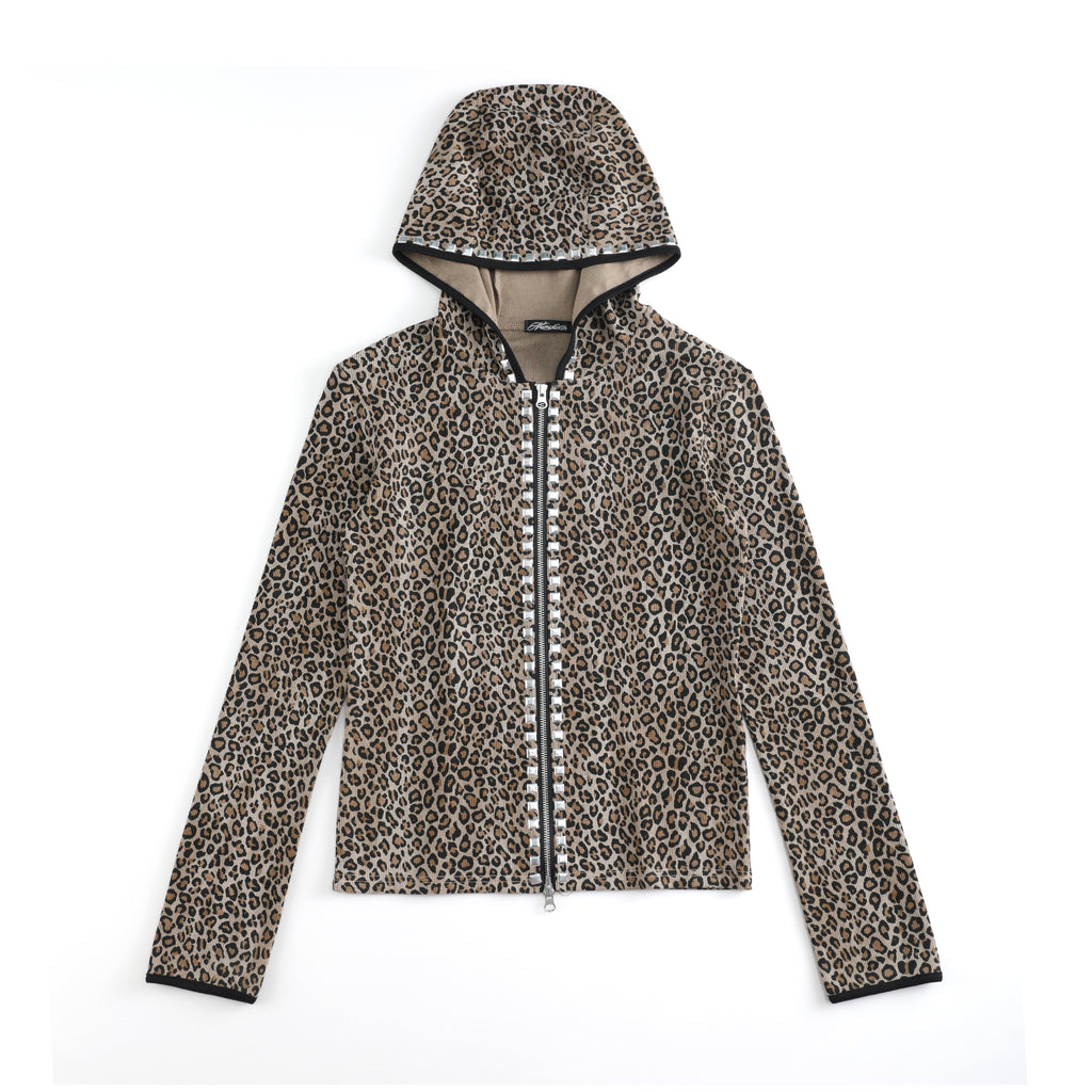 NUMBASIA SWAG Rhinestone Leopard Zip Hoodie — NA6154 front
