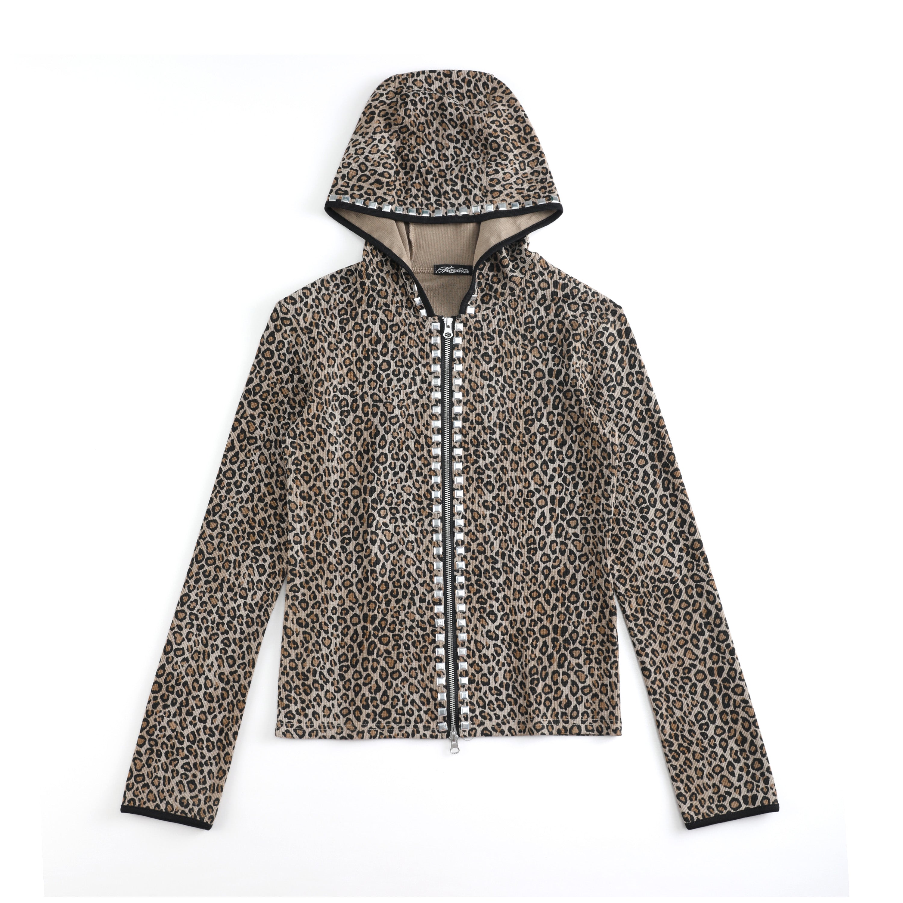 NUMBASIA SWAG Rhinestone Leopard Zip Hoodie — NA6154 front
