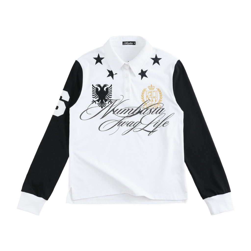 NUMBASIA Star Embroidered Logo Long Sleeve Polo — NA6161 front