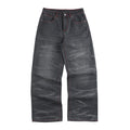 NUMBASIA Wing and Star Print Contrast-Stitch Baggy Jeans — white-background product view