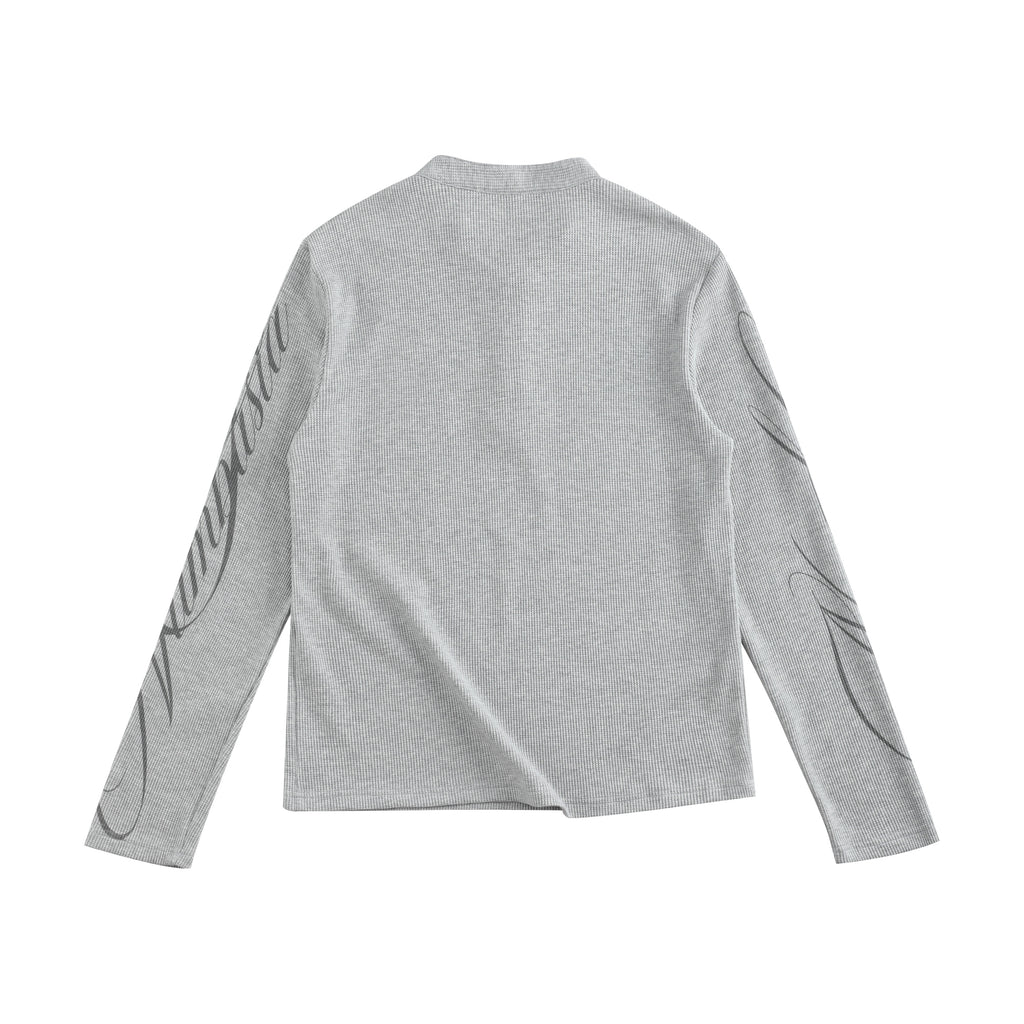 NUMBASIA Waffle Knit Henley Long Sleeve T-Shirt — Heather Gray back
