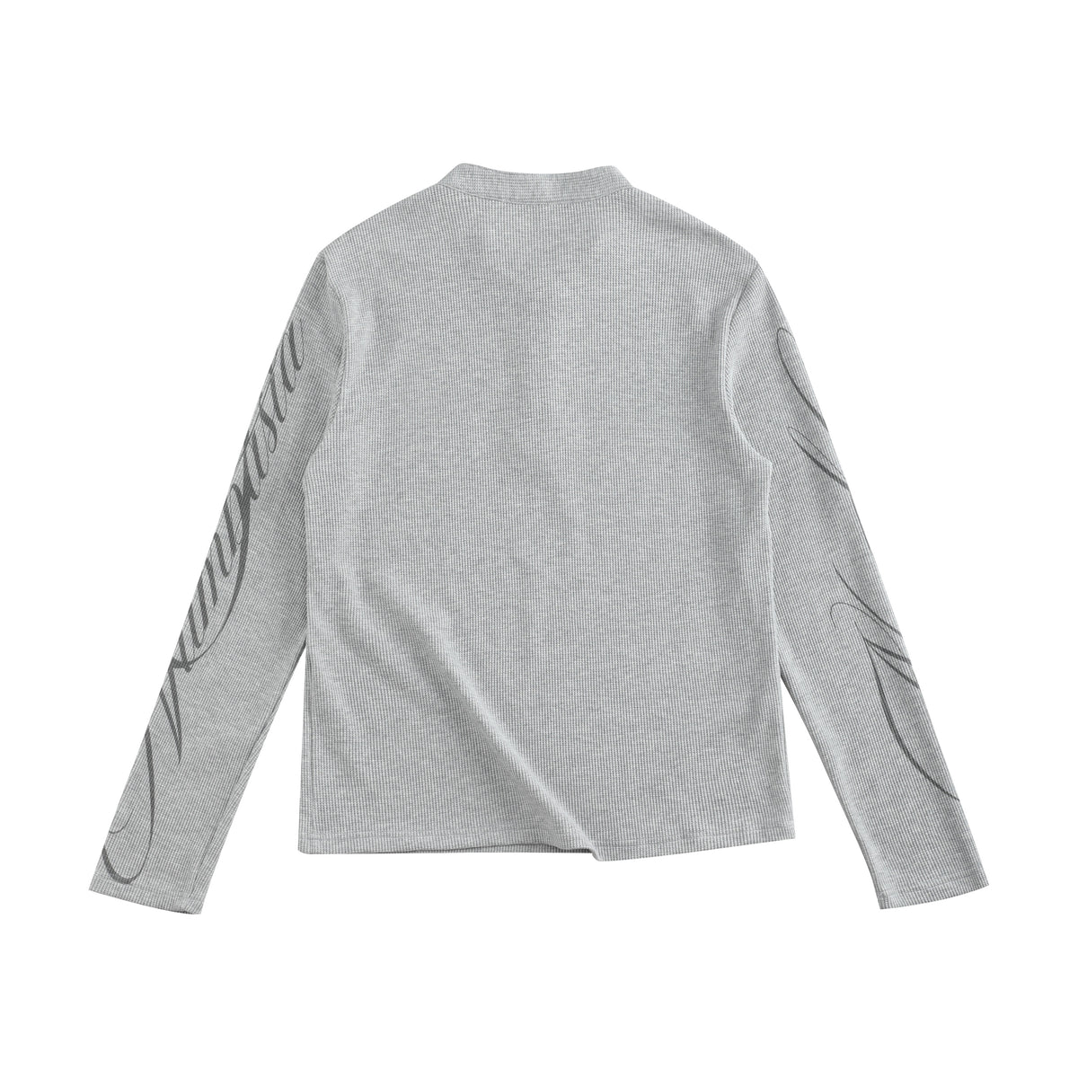 NUMBASIA Waffle Knit Henley Long Sleeve T-Shirt — Heather Gray back
