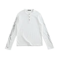 NUMBASIA Waffle Knit Henley Long Sleeve T-Shirt — White front